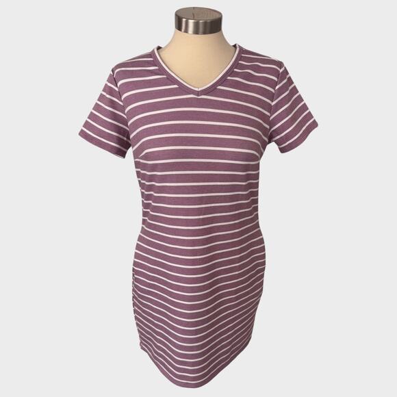 32 Degrees Cool Dress Size Small Short Sleeve Pink White Stripe V Neck - Picture 1 of 8